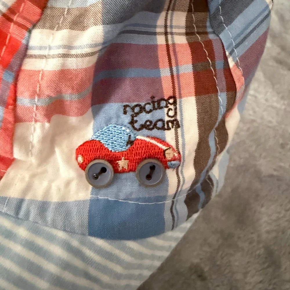 Kids Plaid Sun Hat with Chin Strap - Blue Multi new